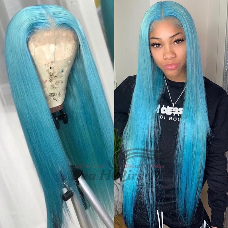 100% Brazilian virgin blue color human hair lace front wig---[CW345 ...