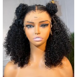 Pre-plucked bleached knots Brazilian virgin tight curly bob 360 lace frontal wig-[HY341]