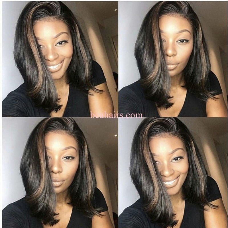 Middle Parting 2 4 Lace Closure Bob With Highlights Bea004